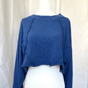FP Beach Shirt Cobalt Blue pullover crewneck sweatshirt top shirt Free People XS